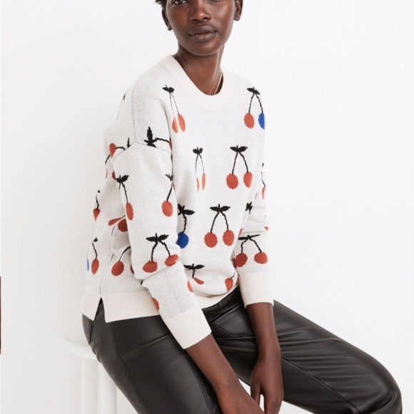 Madewell Sweaters - Madewell Cherry Jacquard Pullover Sweater Heather Cement Size Extra Small XS